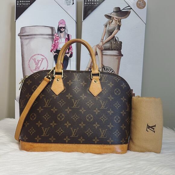 Authentic Louis Vuitton Alma Monogram Canvas Handbag with Authentic LV Strap - Picture 1 of 16